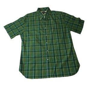 Tommy Hilfiger Button Down Shirt Short Sleeve Green Plaid Men's Size Large